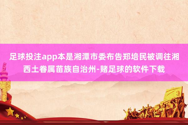 足球投注app本是湘潭市委布告郑培民被调往湘西土眷属苗族自治州-赌足球的软件下载