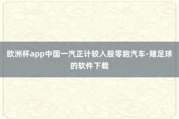 欧洲杯app中国一汽正计较入股零跑汽车-赌足球的软件下载