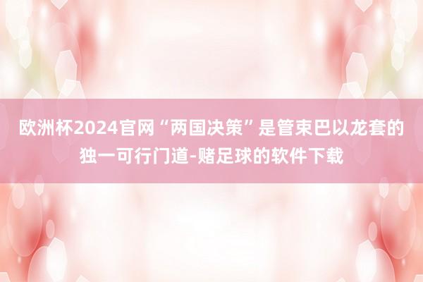 欧洲杯2024官网“两国决策”是管束巴以龙套的独一可行门道-赌足球的软件下载