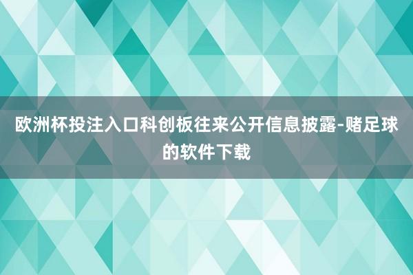 欧洲杯投注入口科创板往来公开信息披露-赌足球的软件下载