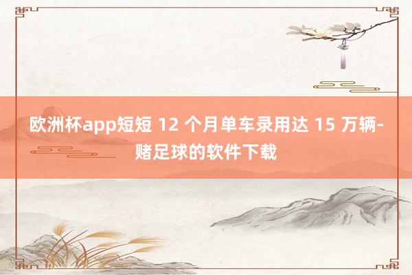 欧洲杯app短短 12 个月单车录用达 15 万辆-赌足球的软件下载
